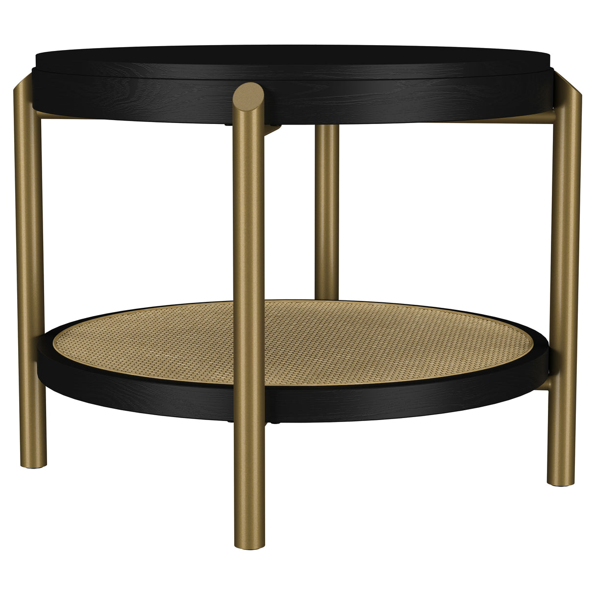 Arini Round End Table with Storage Shelf Black