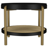 Arini Round End Table with Storage Shelf Black