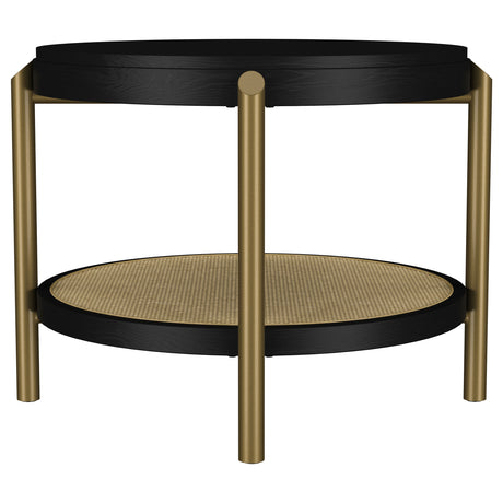 Arini Round End Table with Storage Shelf Black