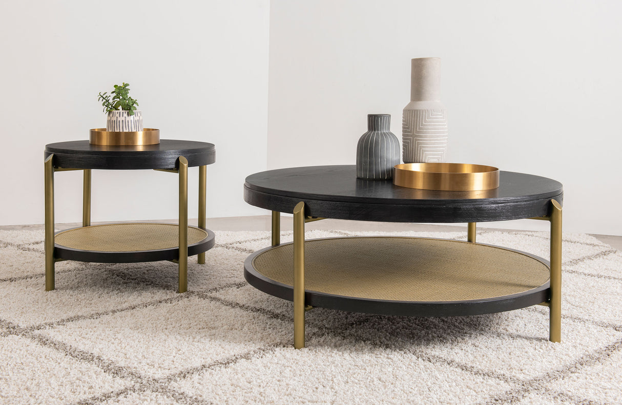 Arini Round End Table with Storage Shelf Black