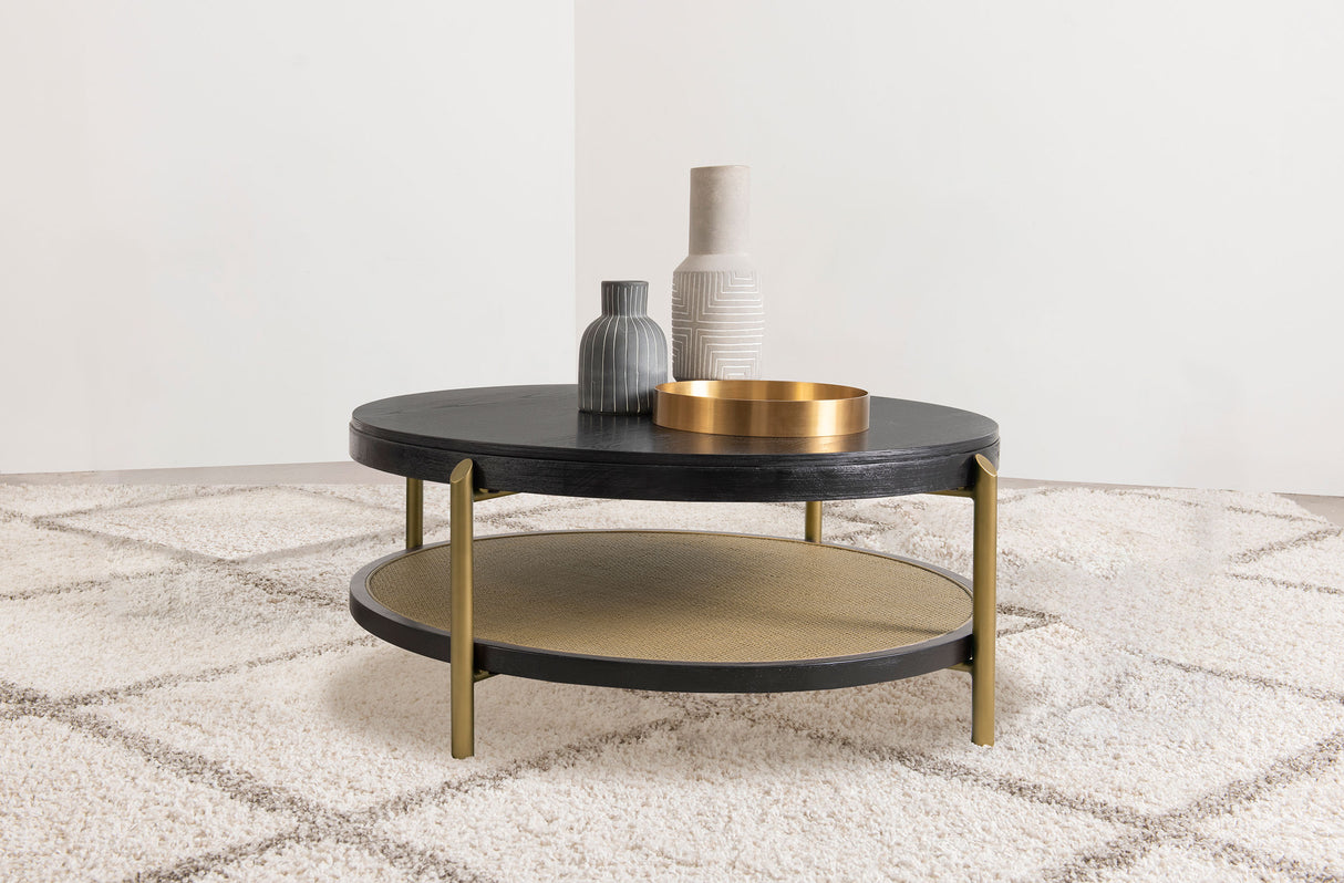 Arini Round Coffee Table with Storage Shelf Black