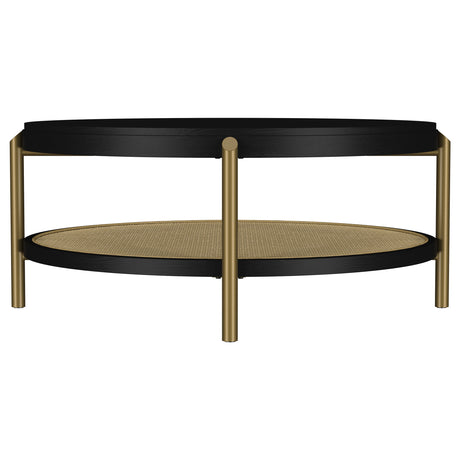 Arini Round Coffee Table with Storage Shelf Black