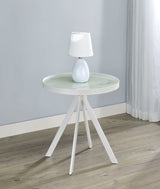 Briggs Round Marble Printed Glass Top End Table White