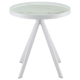 Briggs Round Marble Printed Glass Top End Table White