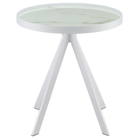 Briggs Round Marble Printed Glass Top End Table White