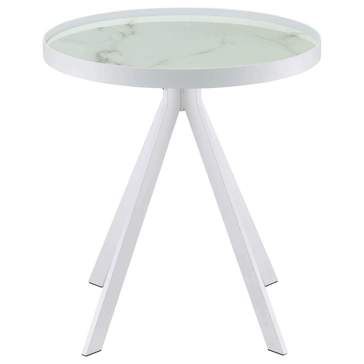 Briggs Round Marble Printed Glass Top End Table White