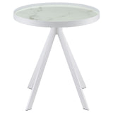 Briggs Round Marble Printed Glass Top End Table White