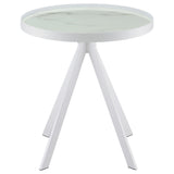 Briggs Round Marble Printed Glass Top End Table White