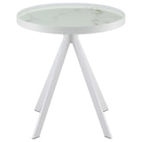 Briggs Round Marble Printed Glass Top End Table White
