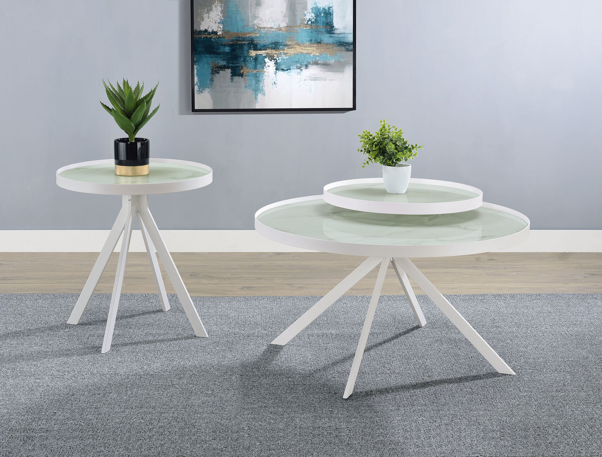 Briggs Round Marble Printed Glass Top Coffee Table