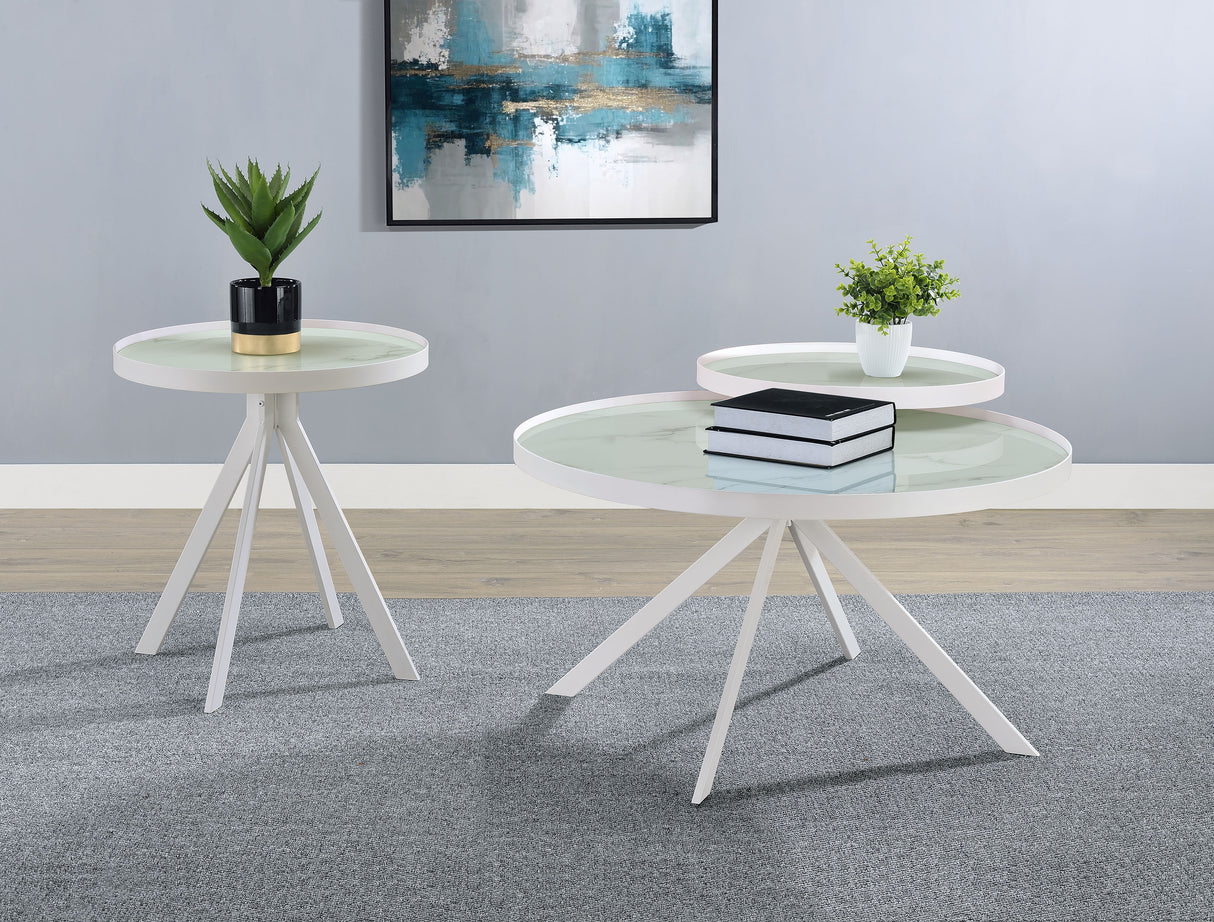 Briggs Round Marble Printed Glass Top Coffee Table