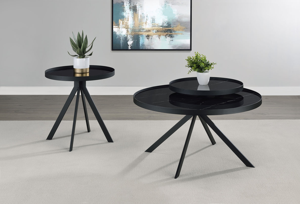 Briggs Round Marble Printed Glass Top Coffee Table