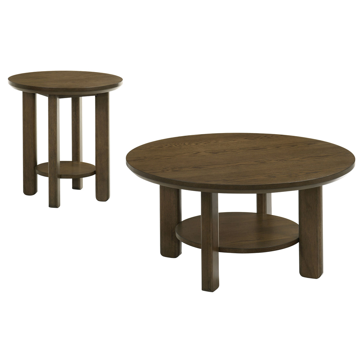 Ottowa 2-Piece Round Wood Coffee Table Set, Brown
