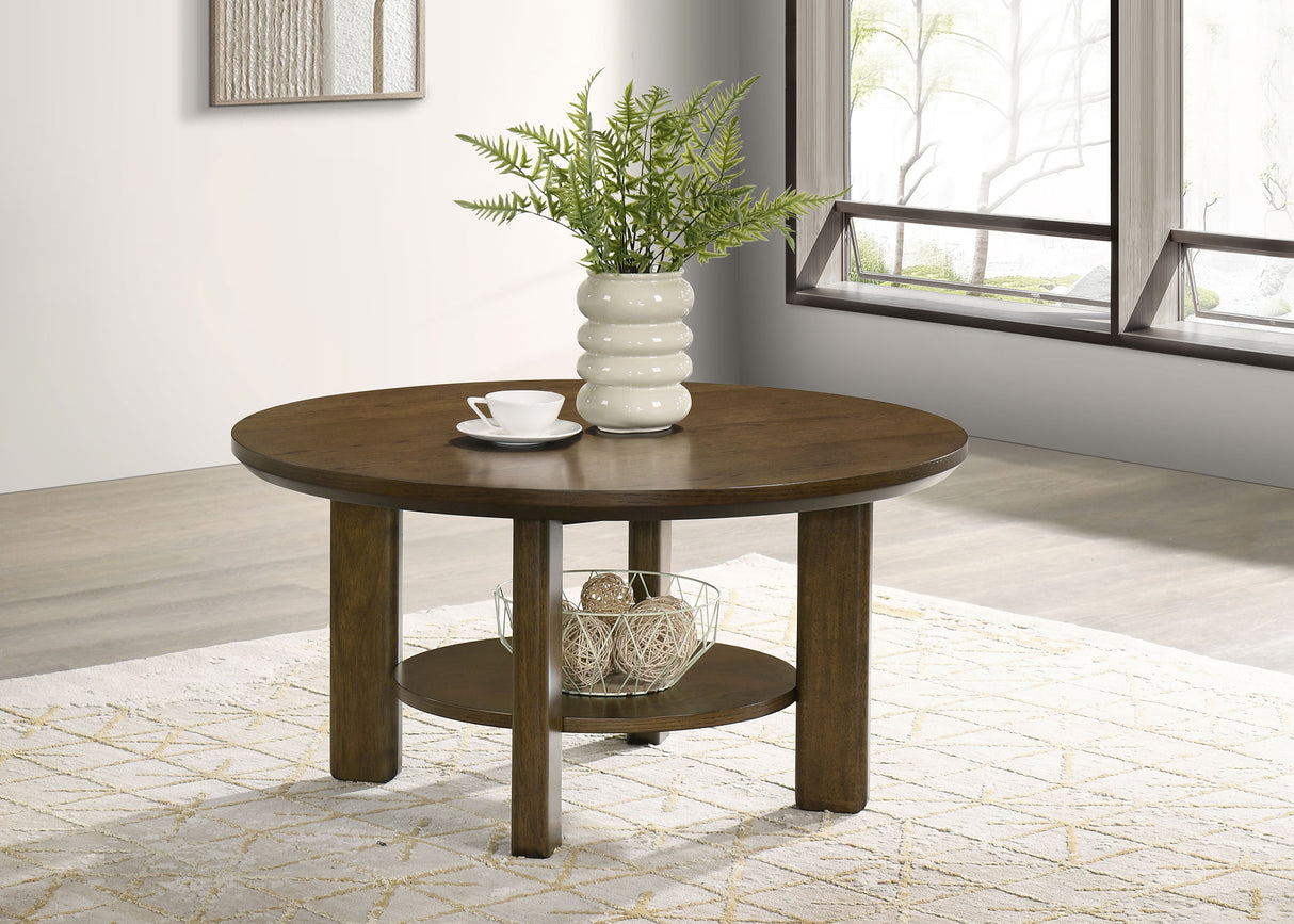 Ottowa 35-Inch Round Wood Cocktail Coffee Table Brown