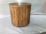 Light Brown Mango Wood End Table, 22-Inch Round