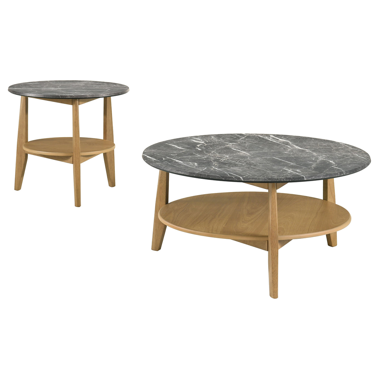 Bradley 2-Piece Round Coffee Table Set Grey and Natural