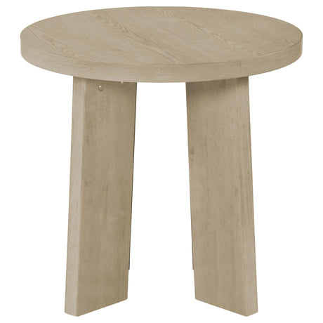 Natural Oak Round End Table in Ash Veneer and Rubberwood