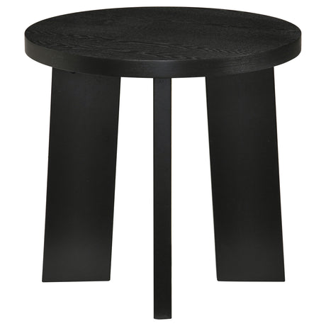 Black Ash Veneer Round End Table with Rubberwood Base