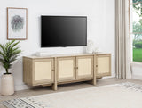 Kailani 79-Inch 4-Door Cane TV Stand, Beige Oak