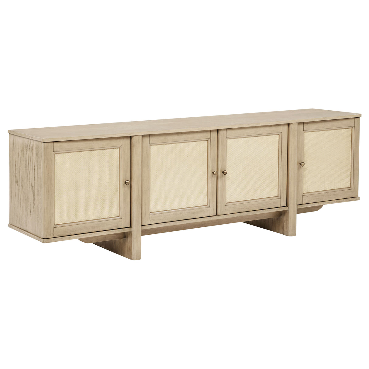 Kailani 79-Inch 4-Door Cane TV Stand, Beige Oak
