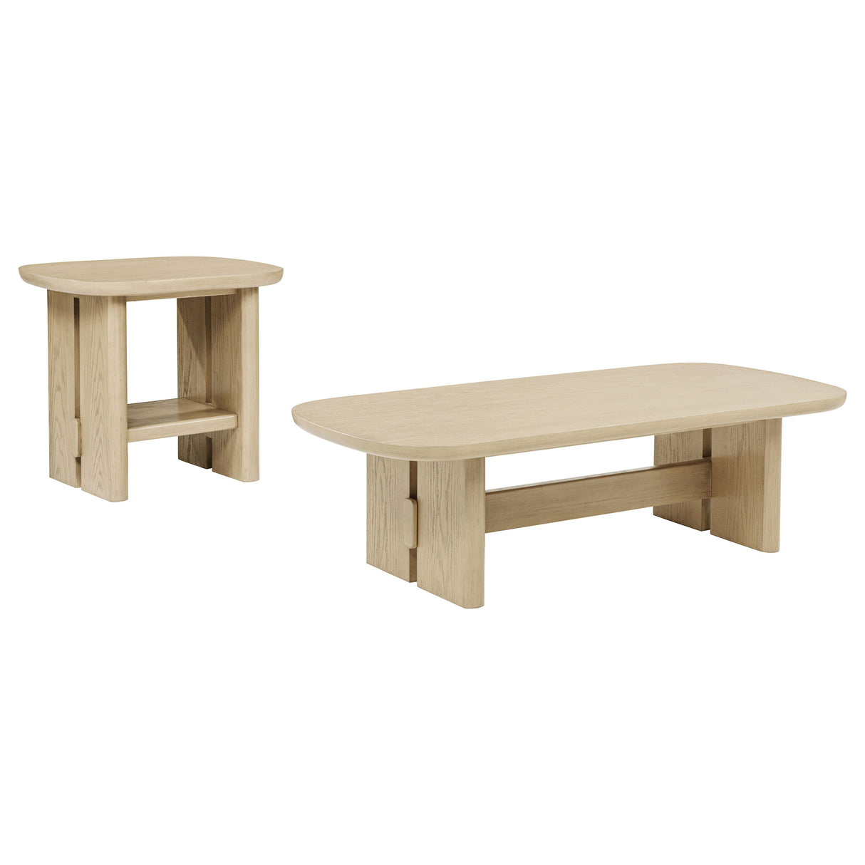 Kailani 2-Piece Coastal Coffee and End Table Set, Beige Oak