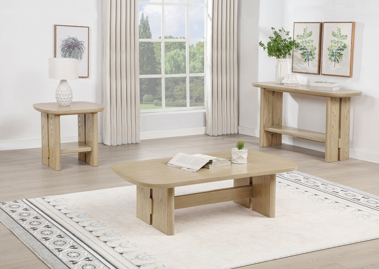 Kailani Coastal Sofa Console Table with Shelf, Beige Oak