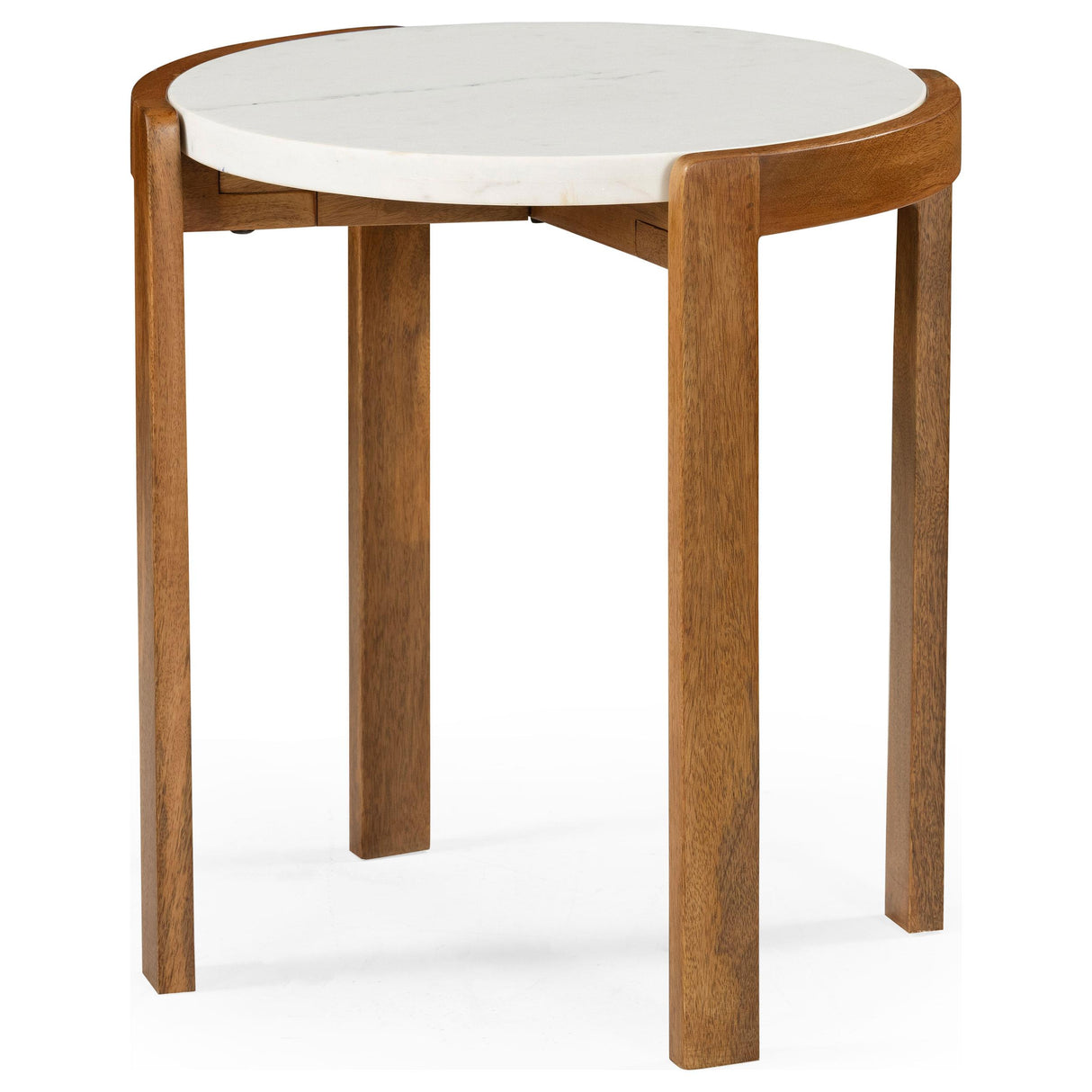 Marble Top & Mango Wood End Table in Brown and White