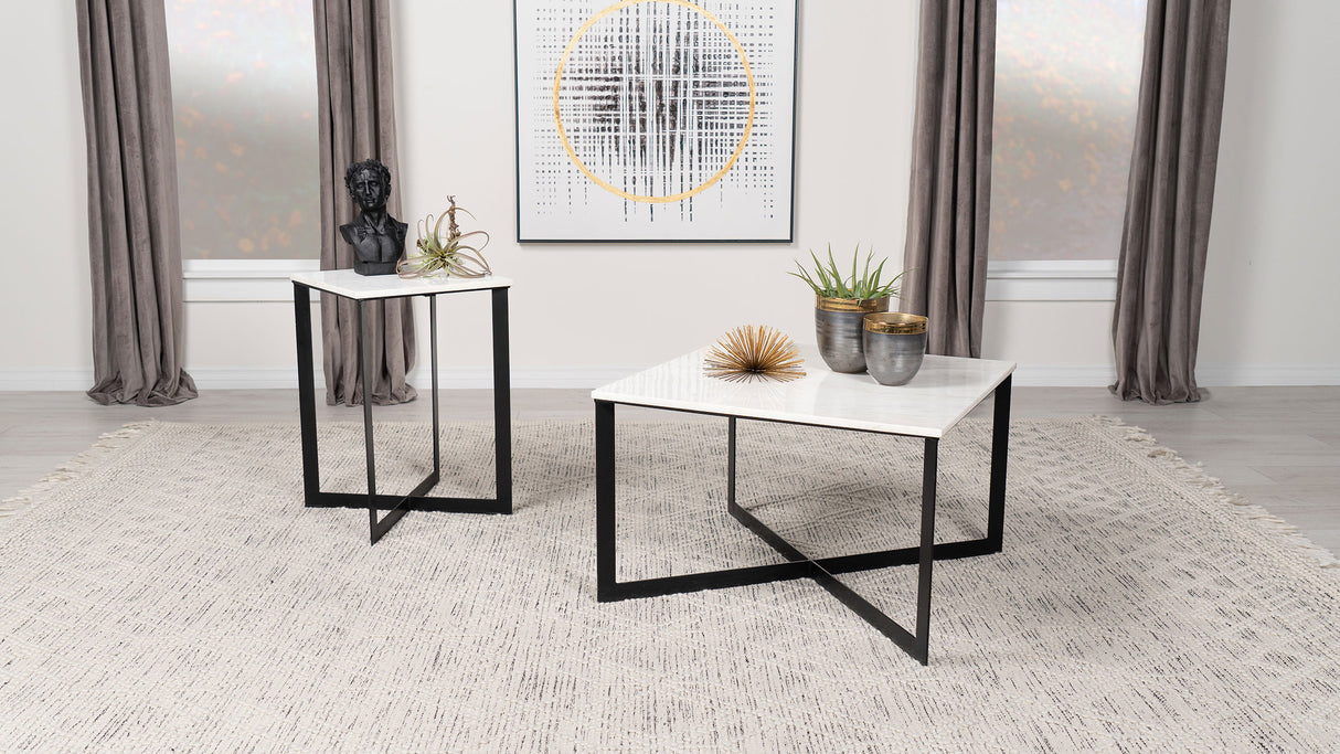 Tobin Square Marble Top Coffee Table, White and Black