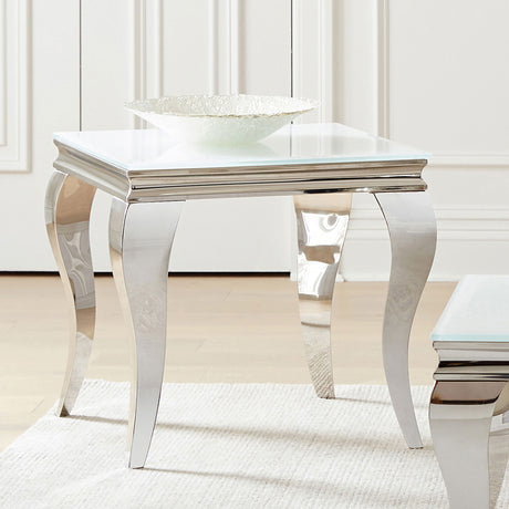 Carone Square Glass Top End Table White Chrome