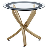 Brooke Round Glass Top Side Table with Rose Brass Metal Base