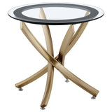 Brooke Round Glass Top Side Table with Rose Brass Metal Base
