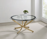 Brooke Round Glass Top Coffee Table with Rose Brass Base