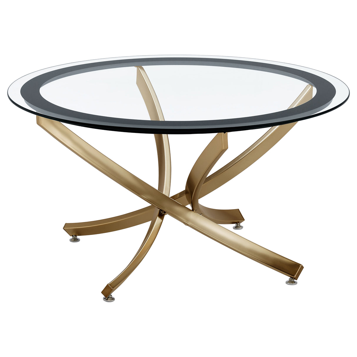 Brooke Round Glass Top Coffee Table with Rose Brass Base