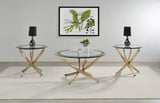 Brooke Round Glass Top Coffee Table with Rose Brass Base