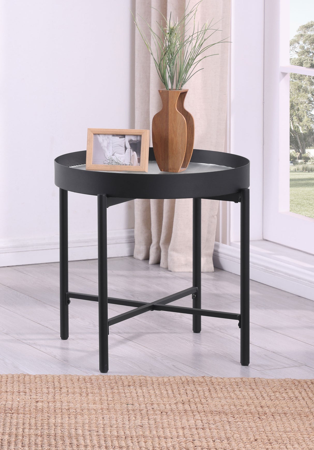 Ozella Round End Table with Recessed Top Sandy Black