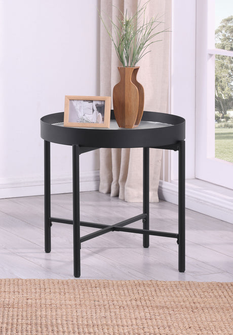 Ozella Round End Table with Recessed Top Sandy Black