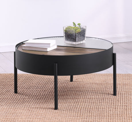 Ozella Round Coffee Table with Hidden Storage, Sandy Black