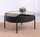 Ozella Round Coffee Table with Hidden Storage, Sandy Black