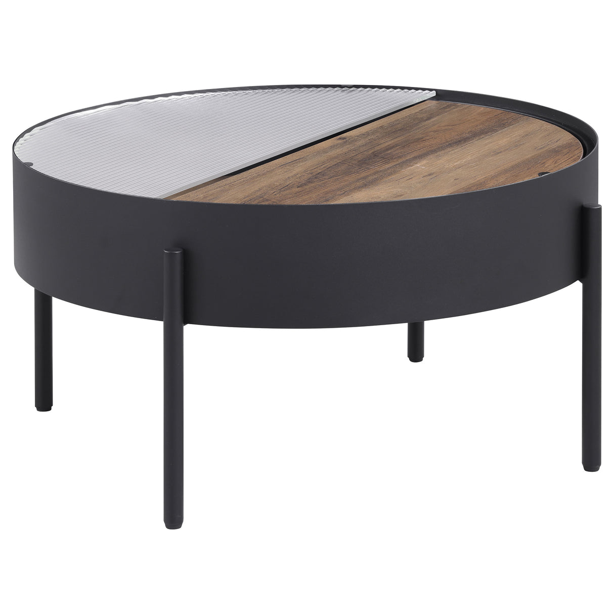 Ozella Round Coffee Table with Hidden Storage, Sandy Black