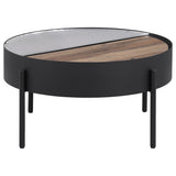 Ozella Round Coffee Table with Hidden Storage, Sandy Black