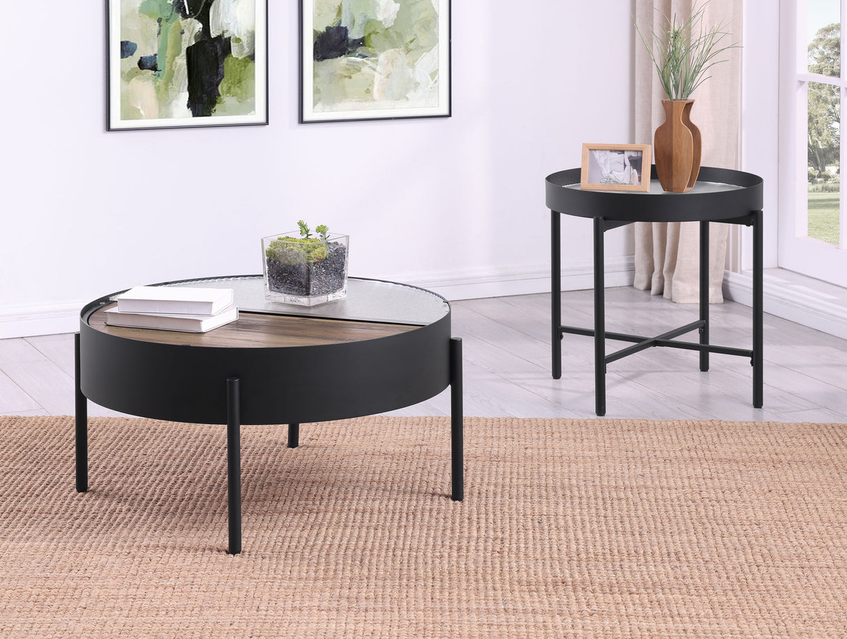 Ozella Round Coffee Table with Hidden Storage, Sandy Black