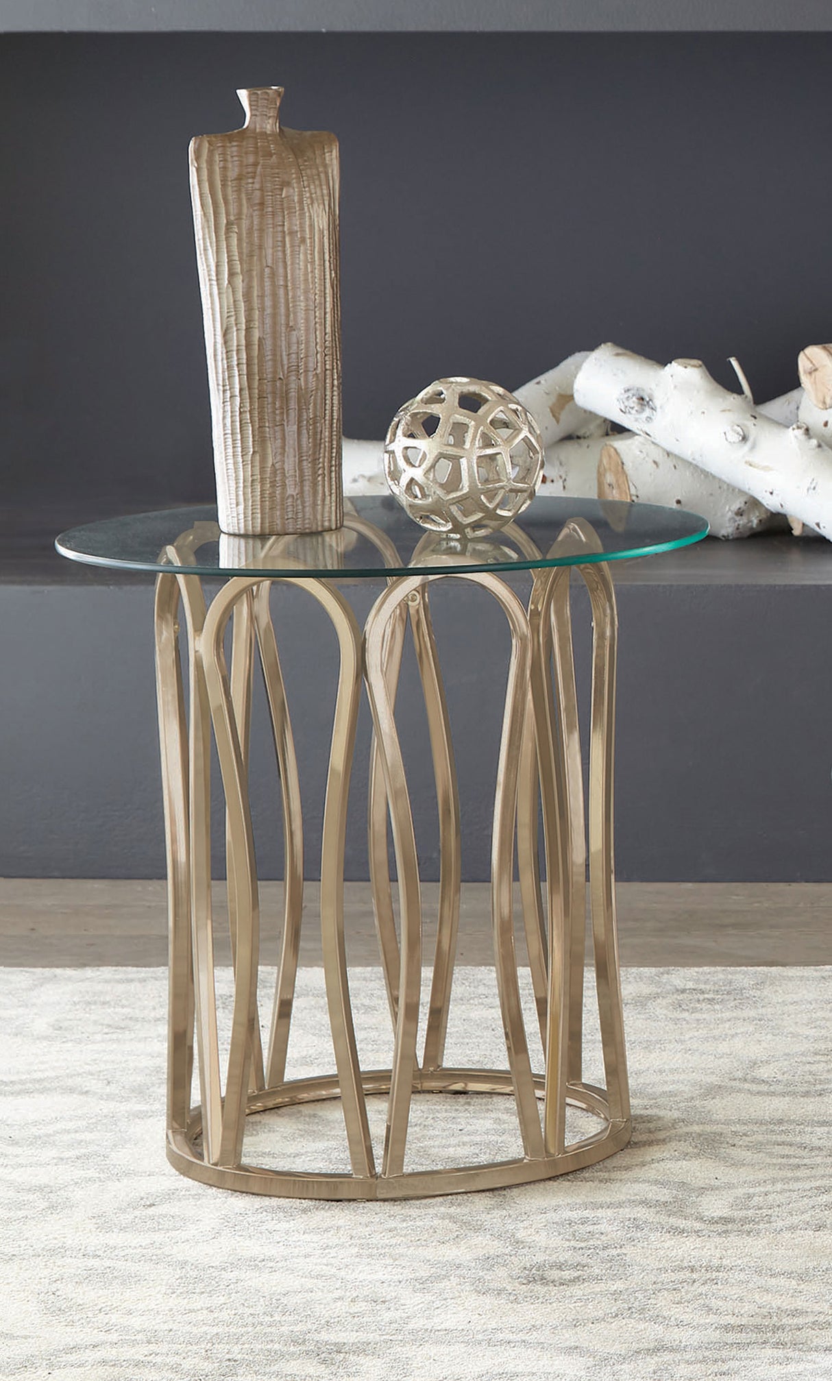 Monett Round Glass Top Side Table Chocolate Chrome