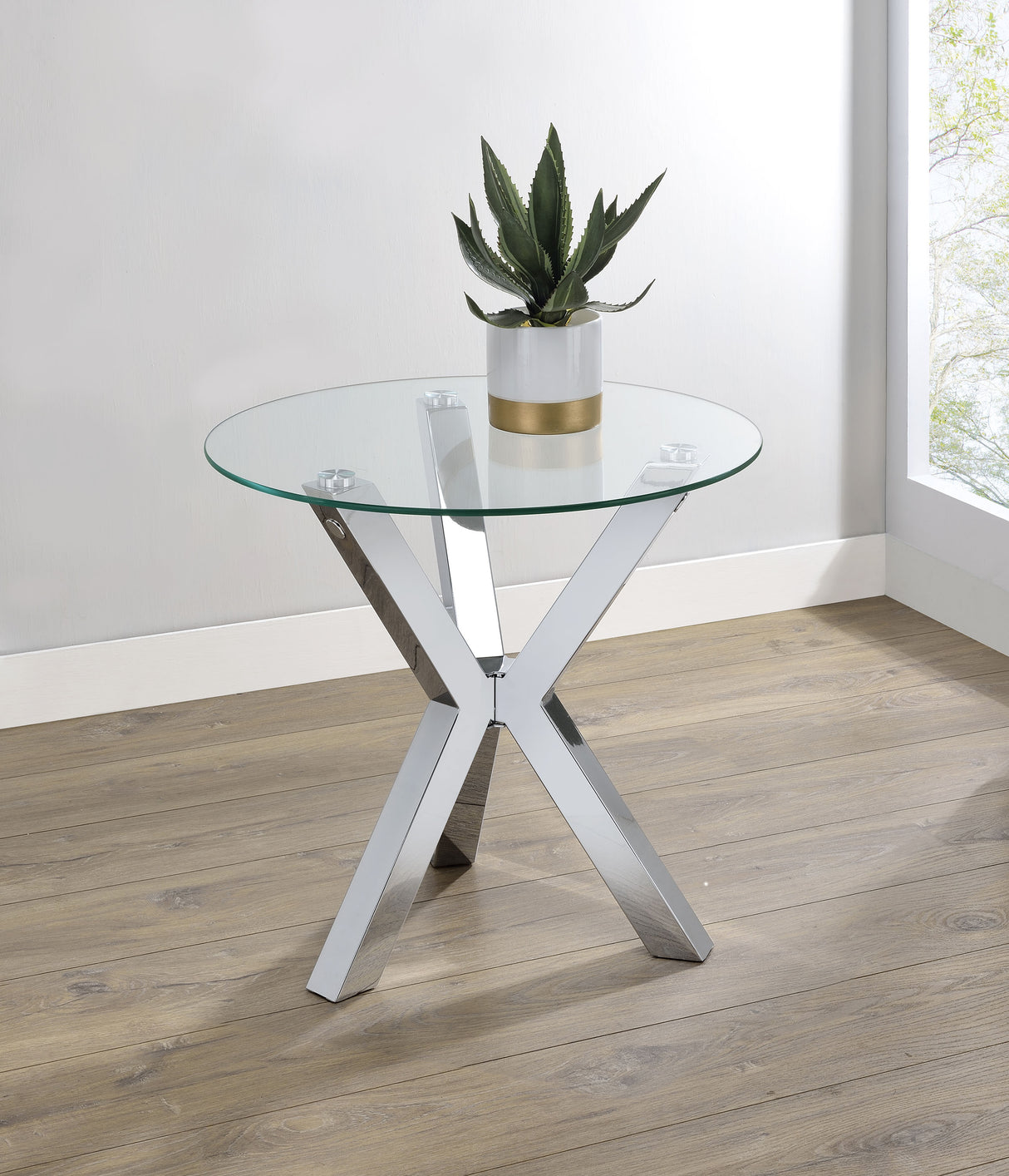 Kenzie Round Tempered Glass Top End Table Chrome
