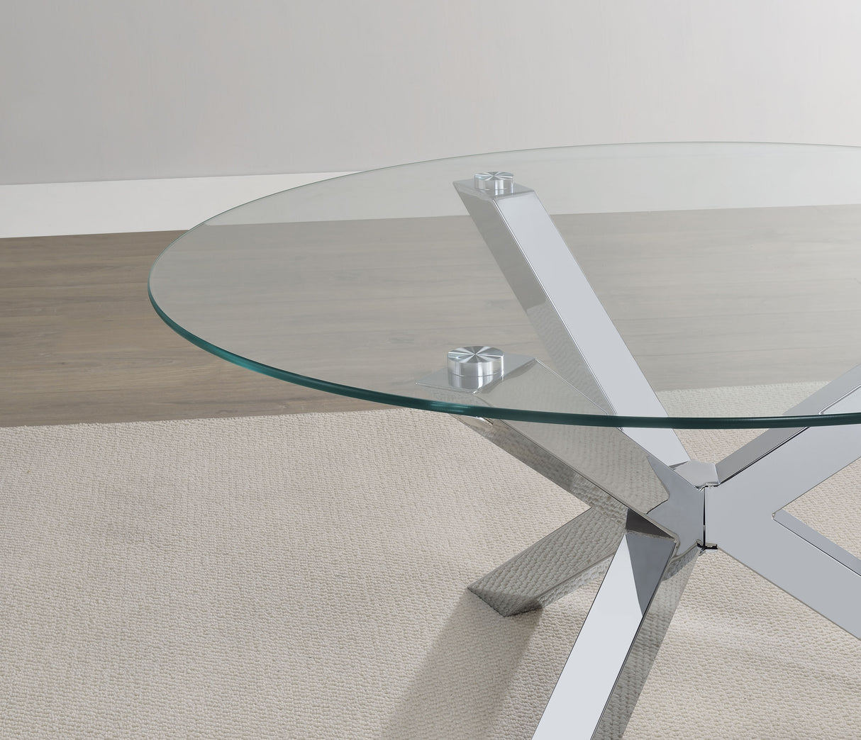 Kenzie Round Tempered Glass Top Cocktail Table Chrome
