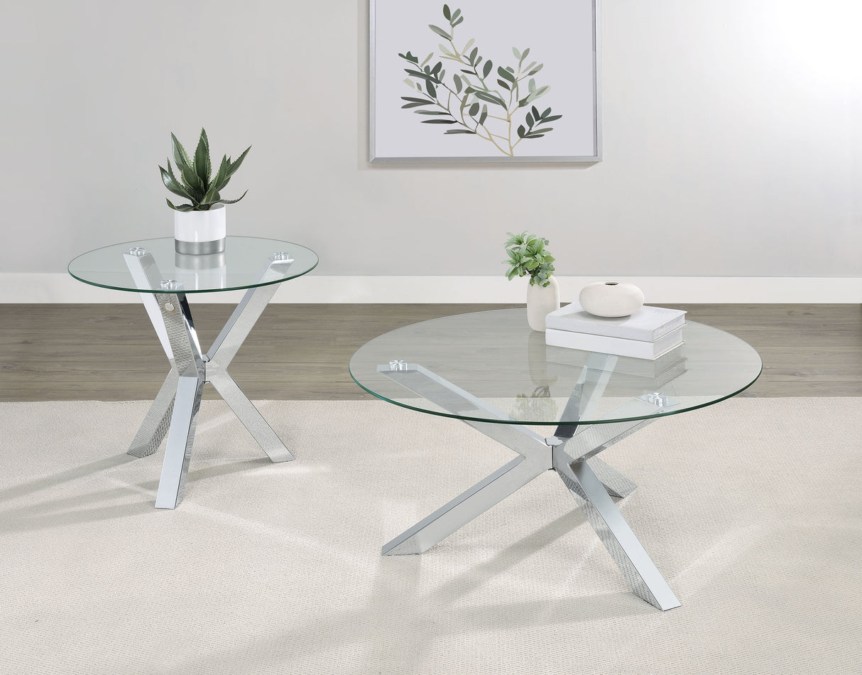 Kenzie Round Tempered Glass Top Cocktail Table Chrome