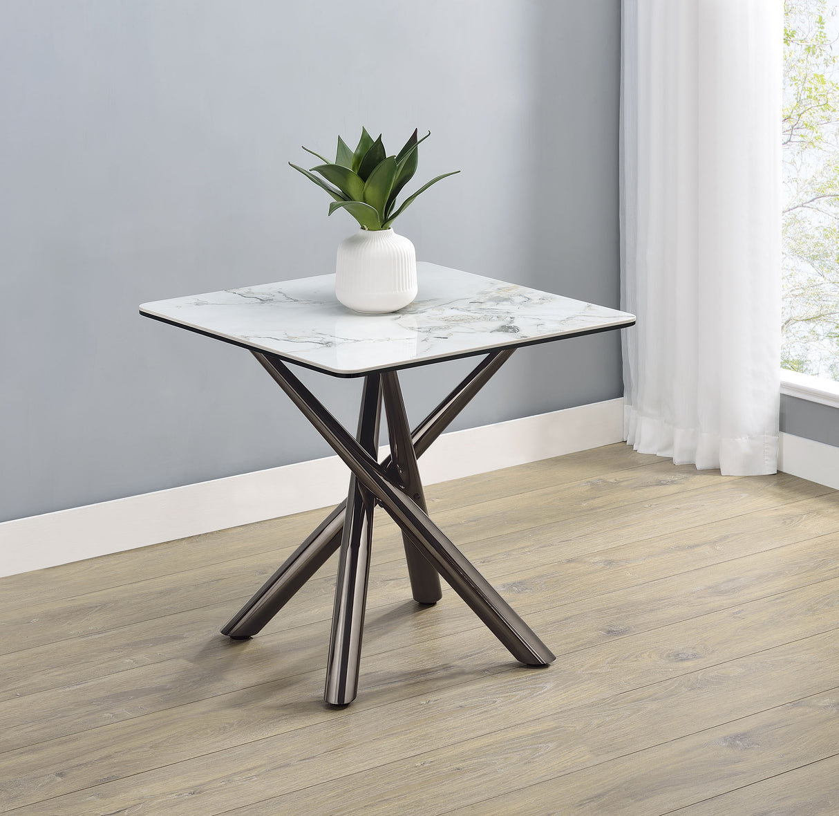 Carvell Square Sintered Stone End Table, Mirage White