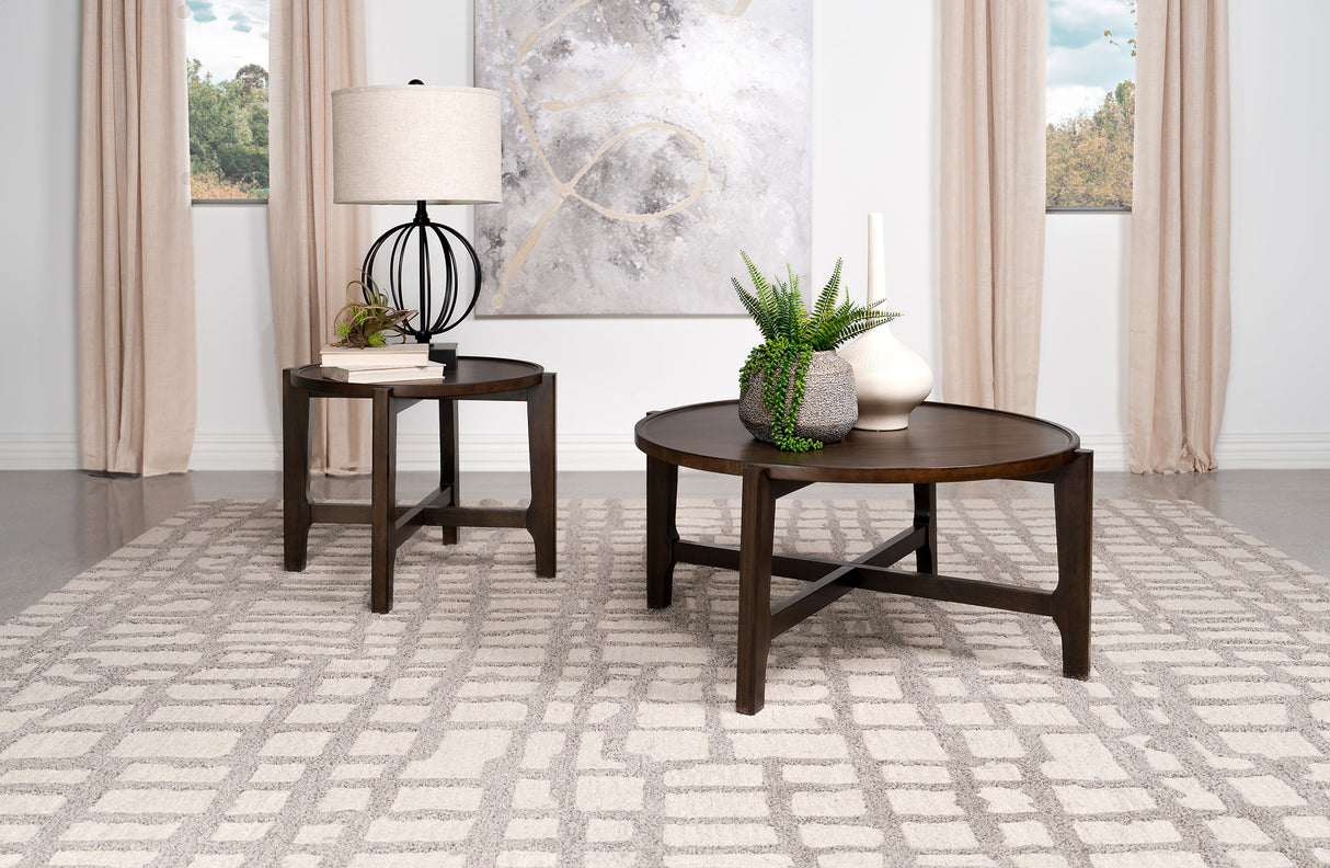 Cota 2-Piece Solid Wood Coffee and End Table Set Dark Brown