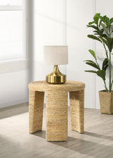 Artina Woven Rattan Round Side Table, Natural Brown