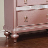 Nightstand With Mirror Accent Panels, 2 Drawer Design - Rose Gold