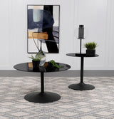Ganso 2-Piece Round Glass Top Coffee and End Table Set, Black